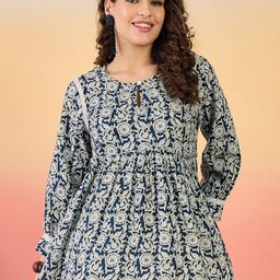 Stylum Women Keyhole Neck Floral Print Cotton Peplum Top-image-98