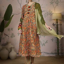 Sangria Floral Printed Gotta Patti Pure Cotton A-Line Kurta With Trousers And Dupatta-picture-21