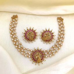 Rujve Jewellery Gold-Plated Stone-Studded & Beaded Jewellery Set-image-39