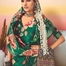 Sangria Tussar Silk Floral Printed Saree With Blouse Piece-picture-6