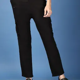 KATLINE Women Smart Regular Fit Mid-Rise Cotton Cargo Trousers-picture-32