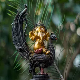 Craftlayout Statue Black And Gold-Toned Lord Ganesh Religious Idol Showpiece-44