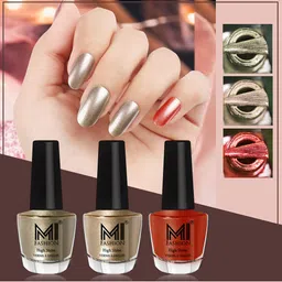 MI FASHION Set of 3 High Shine Long-Lasting Nail Lacquer12 ml Each - Ginger Rust 12 - Light Golden 13 - Red Gold 60-14