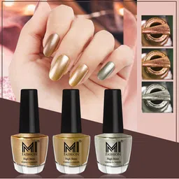 MI FASHION Set of 3 High Shine Long-Lasting Nail Lacquer 12 ml Each - Golden 43 - Metallic Golden 45 - Metallic Green 67-image-84