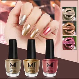 MI FASHION Set of 3 High Shine Long-Lasting Nail Lacquer12 ml Each - Light Golden 13 - Golden 43 - Hot Lava 61-46