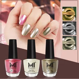 MI FASHION Set of 3 High Shine Long-Lasting Nail Lacquer12 ml Each - Metallic Pink 47 - Pearly White Chrome 58 - Ginger Rust 12-18