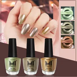 MI FASHION Set of 3 High Shine Long-Lasting Nail Lacquer12 ml Each - Metallic Olive Green 11 - Ginger Rust 12 - Golden 43-image-18