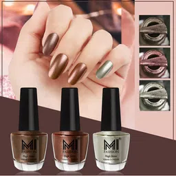 MI FASHION Set of 3 High Shine Long-Lasting Nail Lacquer 12 ml Each - Metallic Coffee 04 - Brown Coffee 05 - Metallic Green 67-11
