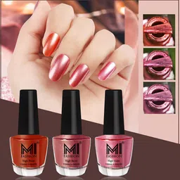 MI FASHION Set of 3 High Shine Long-Lasting Nail Lacquer 12 ml Each -Red Gold 60 - Hot Lava 61 - Metallic Pink 47-image-86