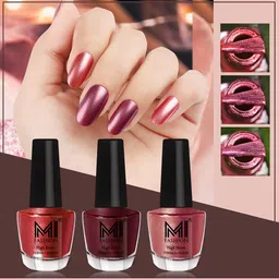 MI FASHION Set of 3 High Shine Long-Lasting Nail Lacquer12 ml Each - Reddish Bronze 07 - Shimmer Coffee 09 - Hot Lava 61-57