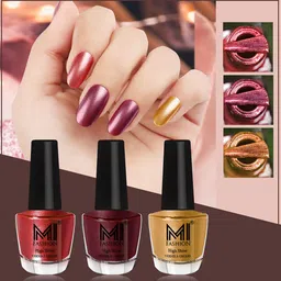 MI FASHION Set of 3 High Shine Long-Lasting Nail Lacquer 12 ml Each -Reddish Bronze 07 - Shimmer Coffee 09 - Gold Chrome 59-28