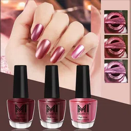 MI FASHION Set of 3 High Shine Long-Lasting Nail Lacquer 12 ml Each -Shimmer Coffee 09 - Metallic Maroon 10 - Metallic Pink 47-34