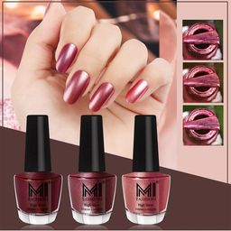 MI FASHION Set of 3 High Shine Long-Lasting Nail Lacquer12 ml Each - Shimmer Coffee 09 - Metallic Maroon 10 - Hot Lava 61-26