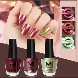 MI FASHION Set of 3 High Shine Long-Lasting Nail Lacquer12 ml Each - Shimmer Coffee 09 - Metallic Maroon 10 - Metallic Olive Green 11-image-31