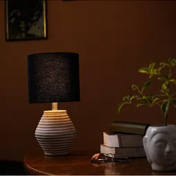 Pinecraft INTERNATIONAL Black & White Atury Table Lamp with Cotton Shade image 4