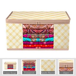 Kuber Industries Cream-Coloured Set of 9 Checked Saree Organisers image 5