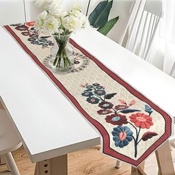 Kuber Industries Maroon & Beige Floral Textured Velvet 6 Seater Table Runner-25