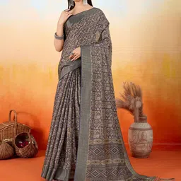 Ethnielle Women Geometric Printed Tissue Ikat Saree-picture-17