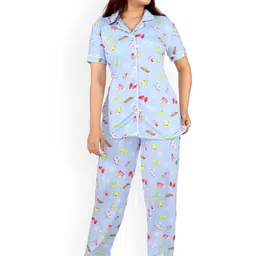 WOOL 4U Women Printed Shirt Collar Night suit-picture-30