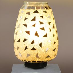 Aura White & Yellow Textured Abstract Shaped Glass Table Lamp with Wooden Base-picture-10