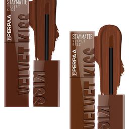 PERPAA Set Of 2 Velvet Kiss Matte Liquid Lipsticks- 3.5 ml Each-Dark Brown-Chocolate Brown-46