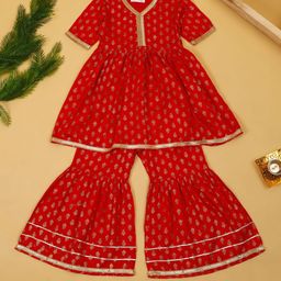 SAKA DESIGNS Girls Floral Printed Regular Kurta with Sharara-picture-12