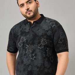 NYKER Men Plus Size Floral Printed Polo Collar Cotton T-shirt-image-85