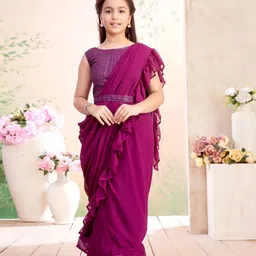BAESD Girls Embroidered Ruffles Saree-picture-27