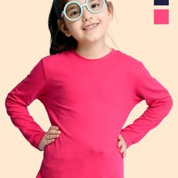 NUSYL Girls Pack Of 2 Solid Round Neck Cotton T-shirts-picture-30