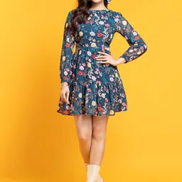 OCTICS Floral Print Georgette Fit & Flare Mini Dress-10
