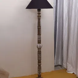 Devansh Black & Brown Conical Open Snake Wooden Floor Lamp-49