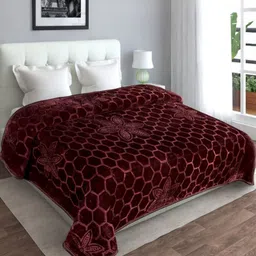 LA VERNE Brown Geometric Mink Mild Winter 400 GSM Double Bed Blanket-picture-18