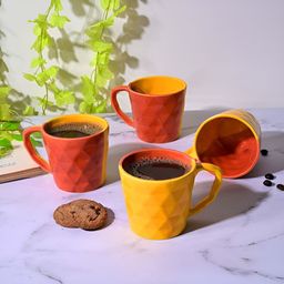 Storepedia Yellow & Red Handcrafted Textured Ceramic Glossy Cups Set of Cups and Mugs-1