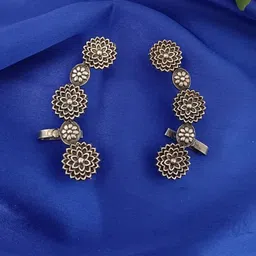 Sanjog German Silver-Plated Artificial Stones Studded Oxidised Floral Shape Ear Cuff-38