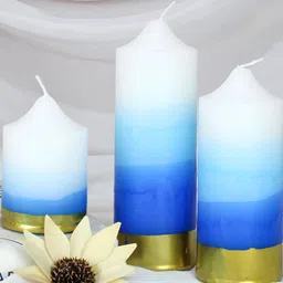 TIED RIBBONS Blue 3 Pieces Gardenia Scented 14 -16 Hours Burn Time Pillar Candles-39