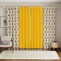URBAN SPACE Yellow & White Set of 4 Floral Window Curtain-image-82
