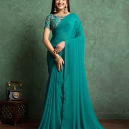 Ethnielle Sequinned Poly Georgette Saree-image-62