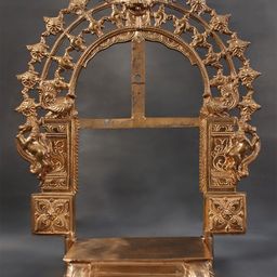 Exotic India Gold-Toned Textured Brass Pooja Singhasan-image-30