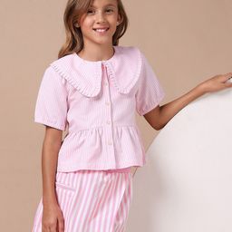 U.S. Polo Assn. Girls Striped Peter Pan Collar Cotton Top-image-80