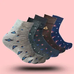 MJE 5-Pcs Patterned Cotton Ankle Length Socks-image-69