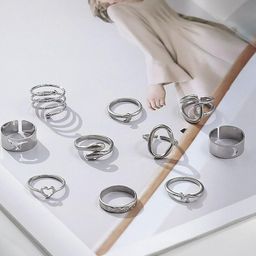 Arzonai 10 Pieces Twisted Geometric SpRing Metal Ring Set-image-98