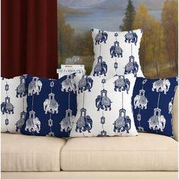 Aura White & Blue Set of 5 Quirky Square Cushion Covers-picture-17