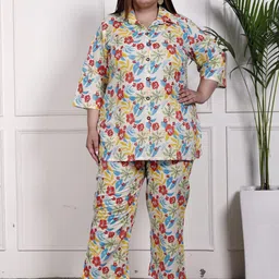 Swasti Plus Size Floral Printed Shirt Collar Pure Cotton Tunic With Trousers-picture-31