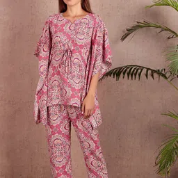 DARVI Printed Notch Neck Kaftan Tunic & Trousers-picture-15