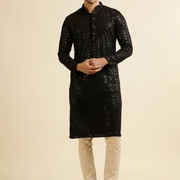 Manyavar Men Embroidered Regular Sequinned Kurta with Pyjamas-picture-11