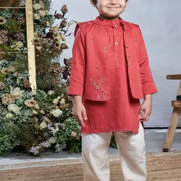Vivedkids Boys Floral Regular Pure Cotton Kurta with Trousers-image-5