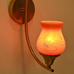 SOMIL Orange & Gold-Toned Printed Glass Wall Lamp-image-68