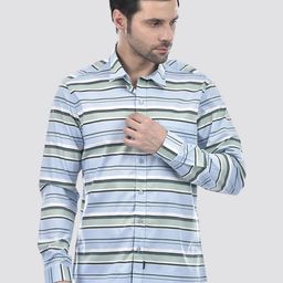 Numero Uno Horizontal Stripes Slim Fit Spread Collar Long Sleeves Cotton Casual Shirt-image-77
