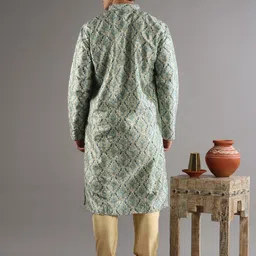 Exotic India Men Kurta-Pajama Set with All Over Victorian Digital Print Pattern image 2