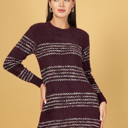 Thirty Threads Women Striped Woollen Longline Pullover-image-24